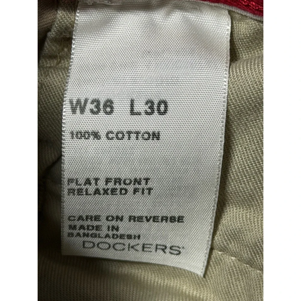 Dockers Mens D4 Relaxed Fit Khaki Chino Pants Tan Cotton W36 L30 Flat‎ Front